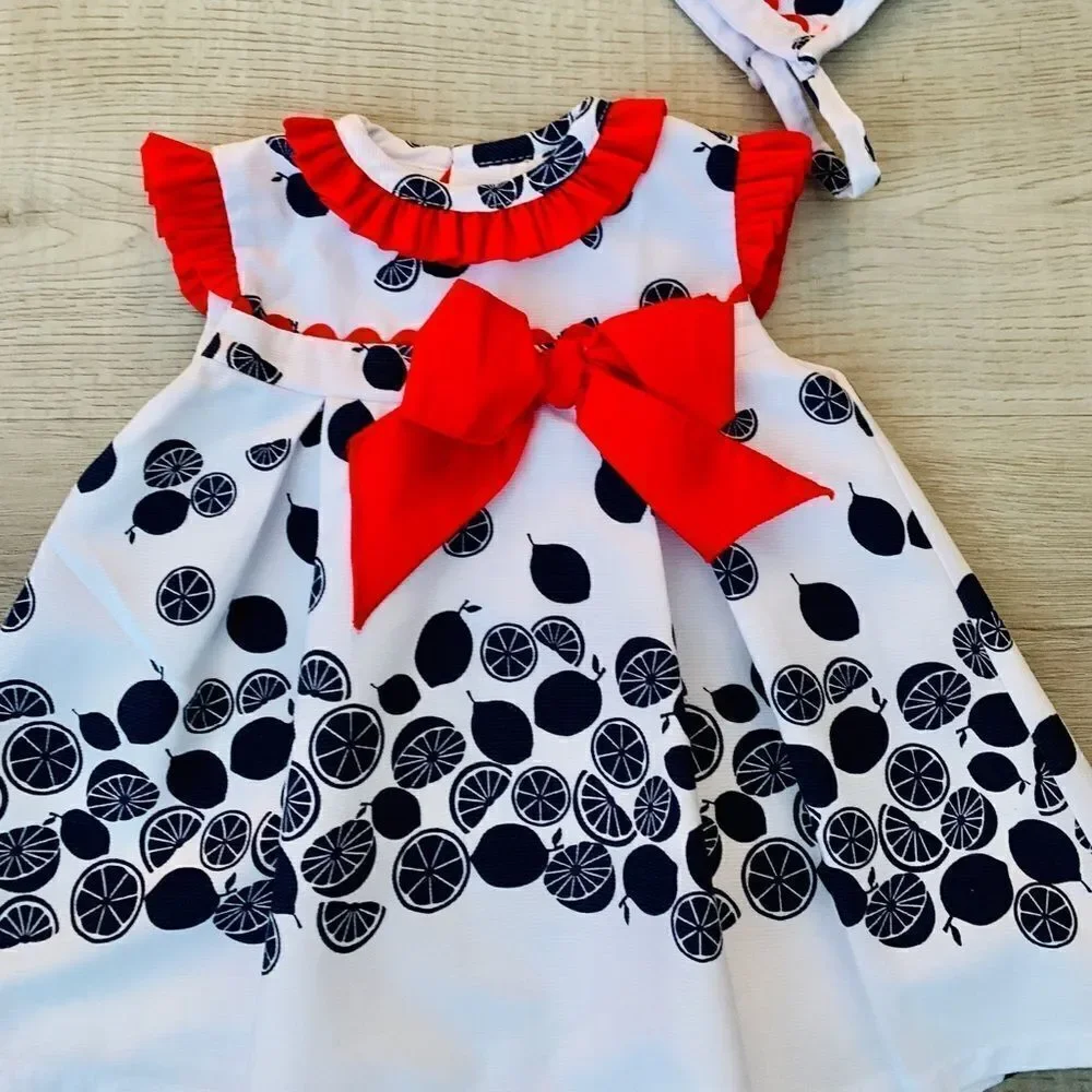 BABY FERR | White-Blue-Red | Fruits Matching Set with Bonnet